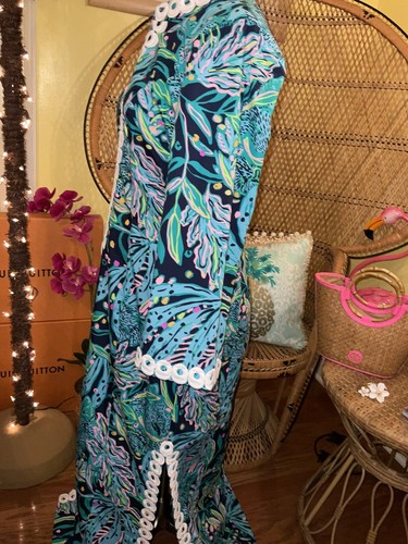 Pre-owned Lilly Pulitzer Shealyn Maxi Caftan Catty Purrsonality Size 14 In Multicolor