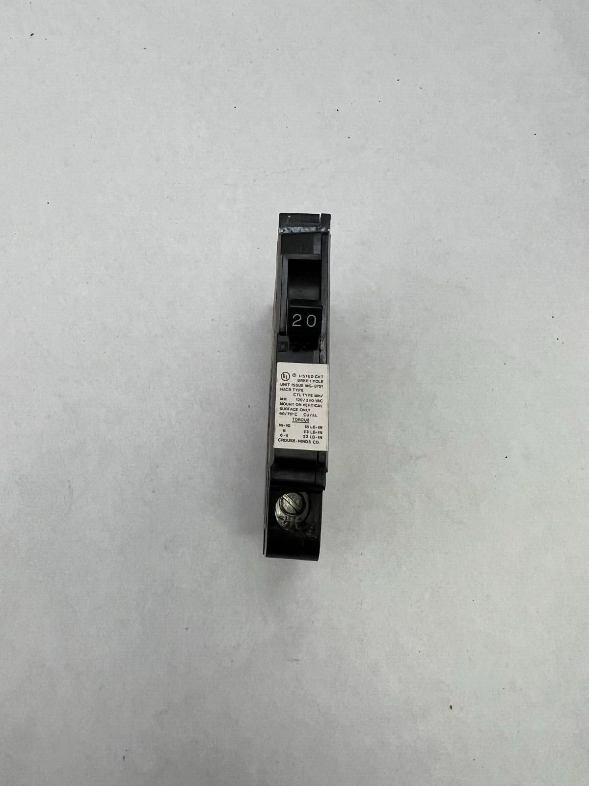 Crouse Hinds MH120R NIB 1P 20A Right Hook Breaker See Pics #D5