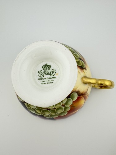 Aynsley orchard gold fruit footed Tea Cup & Saucer Set/ Mint!