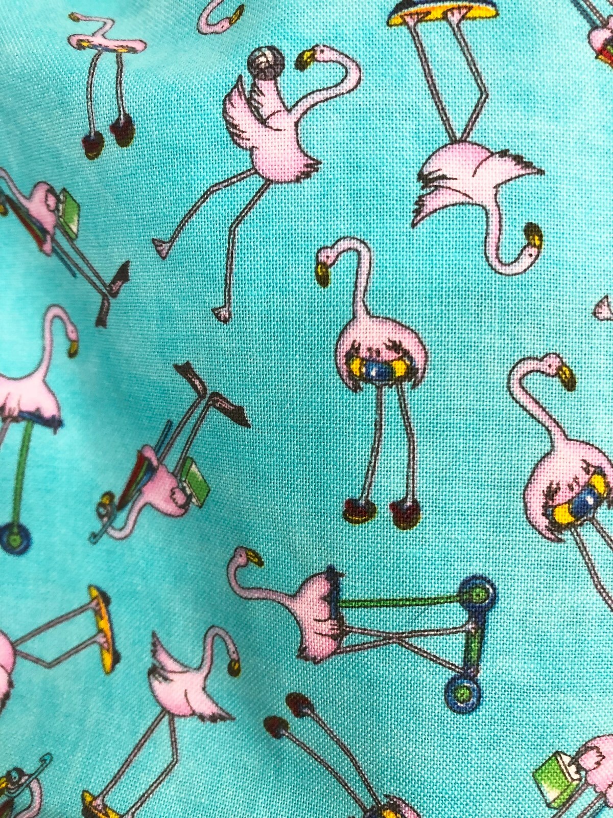 Scrub hat, Tie Back Bouffant with Full Band, Pink Flamingos on Turquoise