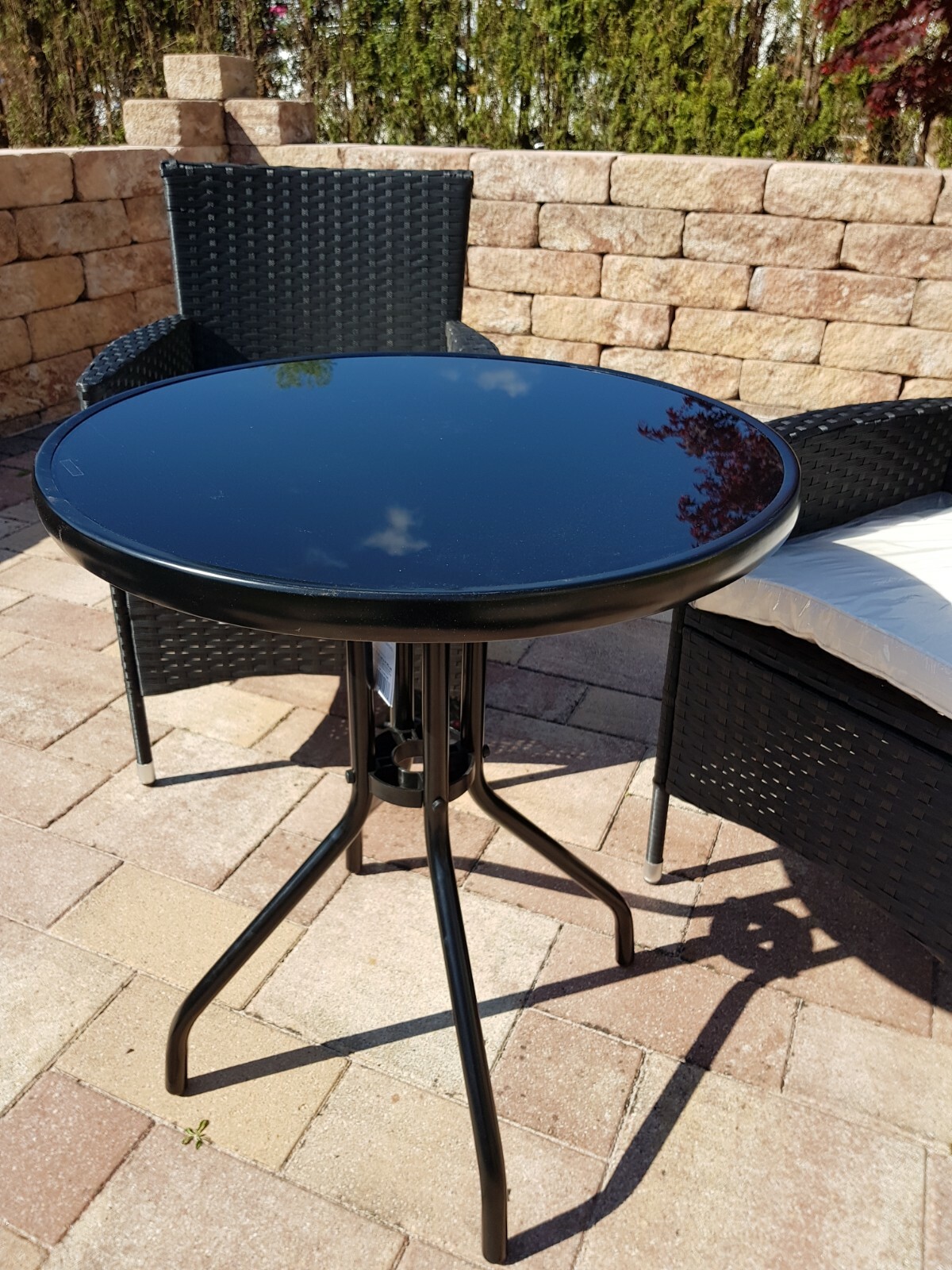 Gartentisch Bistrotisch Balkontisch Glastisch rund Ø 60 cm