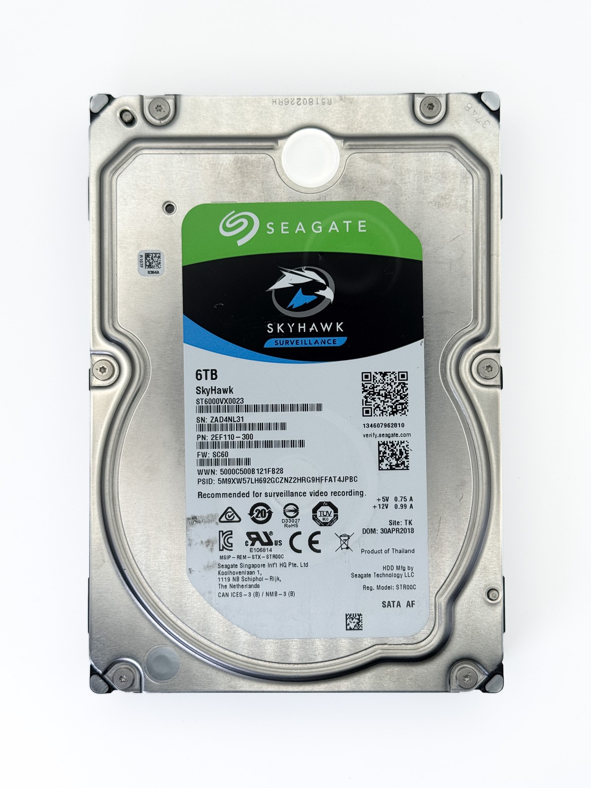 Seagate SkyHawk 6TB ST6000VX0023 SATA 7200RPM Surveillance HDD 48715 Hours