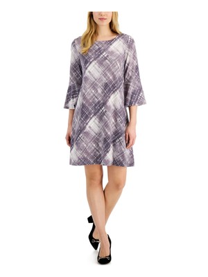 

CONNECTED APPAREL Женское фиолетовое короткое платье в клетку с рукавами-колокольчиками Petites, Фиолетовый