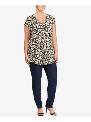 

Женский темно-синий топ с короткими рукавами и V-образным вырезом RALPH LAUREN Wear To Work Plus, Navy