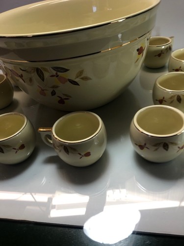 Jewel Tea Autumn Leaf Hall China Punch Bowl w 12 Cups 1993 Club Piece NICE NALCC