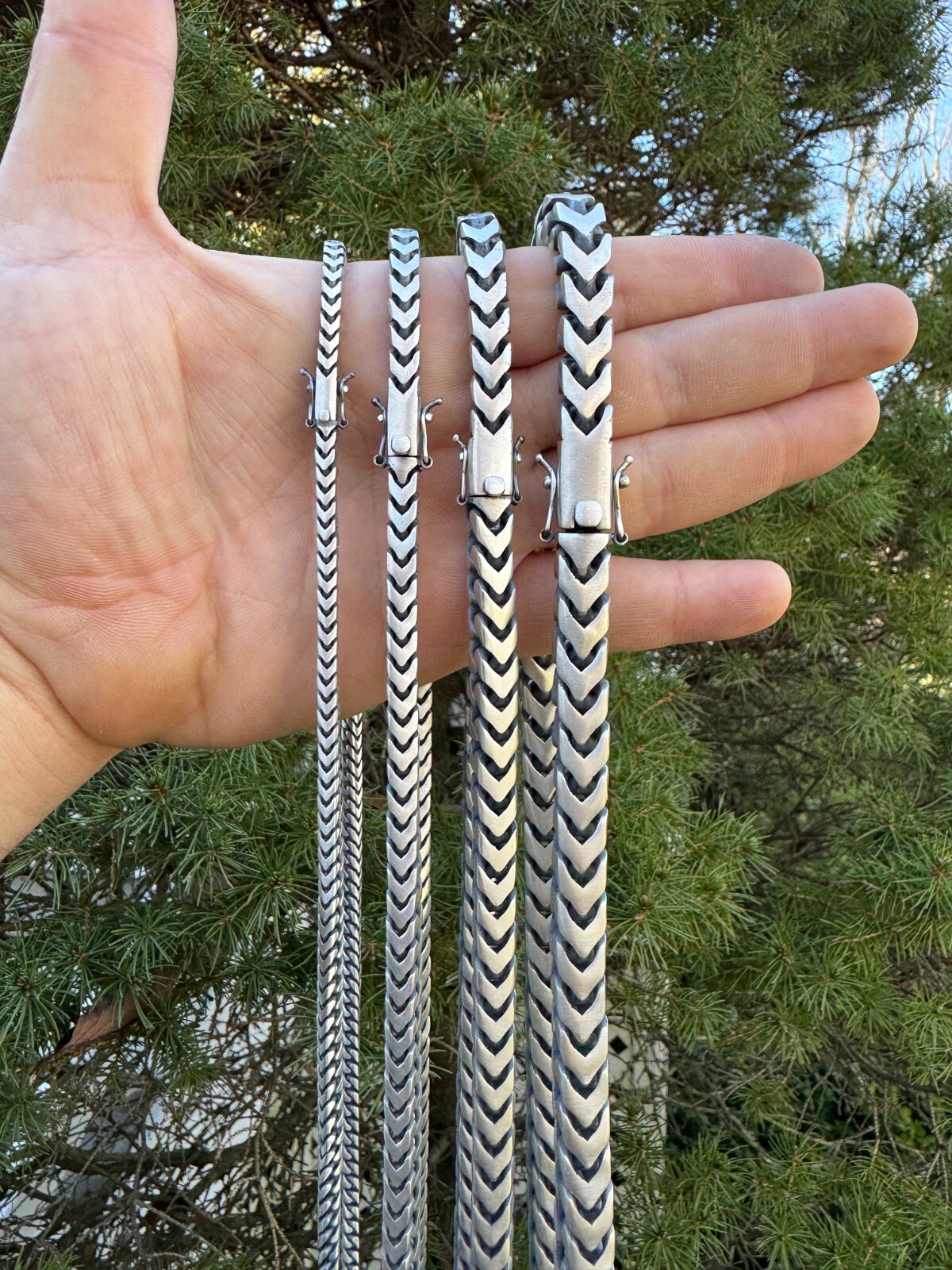 Pre-owned Silver Big 4-10mm Franco Chain Necklace Or Bracelet Oxidized Real 925  Box Clasp