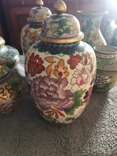 Lot of 6 Vintage Cloisonne Covered Jars and Vases