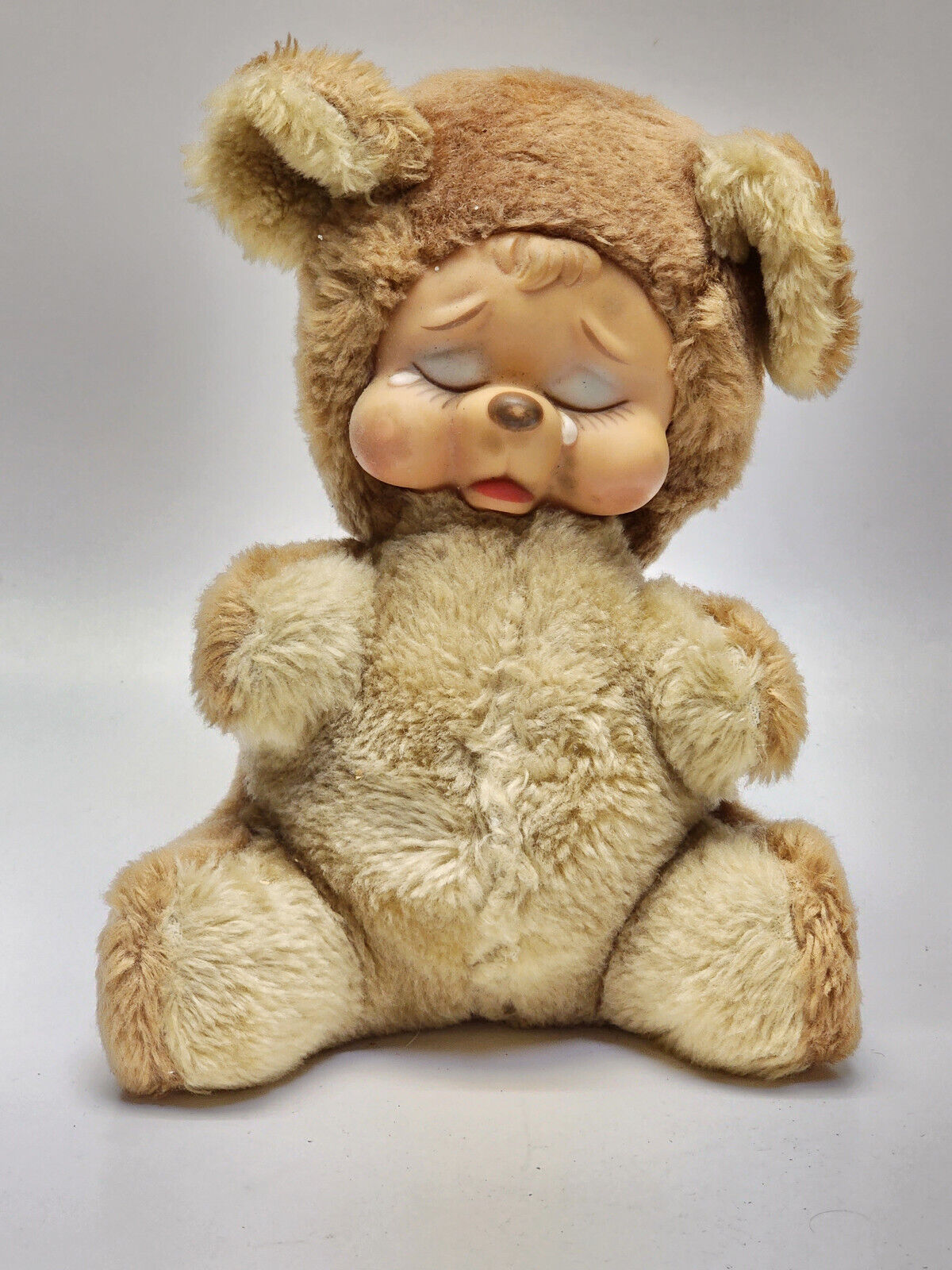 Rare Vintage Rushton Plush Rubber Face Crying Sad Brown Bear Rare Vintage Rushton Plush Rubber Face Crying Sad Brown Bear