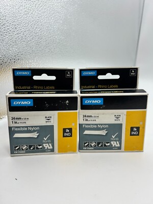Lot of 2 Dymo 1734524 Rhino Flexible Nylon Label Tape, 1'' x 11 1/2 ft, 24mm, Bl