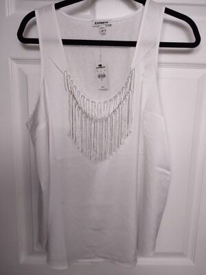 NWT EXPRESS WHITE SATIN FRINGE SLEEVELESS TANK TOP Size XL MSRP $60