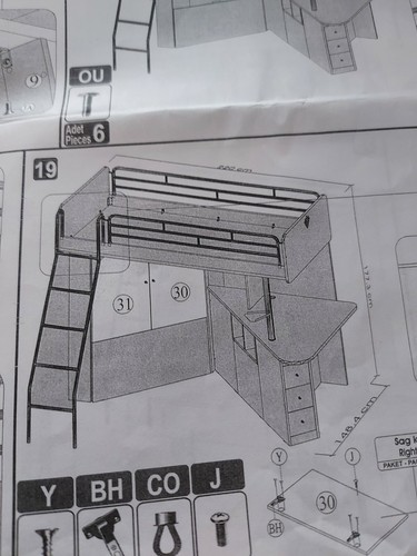 Hochbett mit schreibtisch, Gebraucht. Mit Bauanleitung. Grosse: siehe Bild.