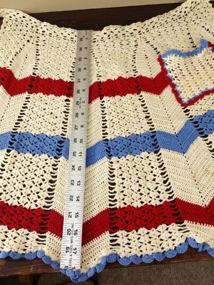 Vintage Apron Handmade Crocheted Half Waist Pocket Cream Horizontal Stripes
