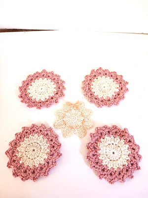 Cute Crochet Coasters handmade set of four plus doilie