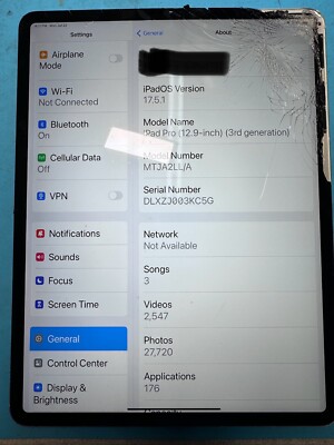 Cracked iPad Pro 12.9'' 3rd 4th Gen Screen Assembly w/ Working Digitizer and LCD