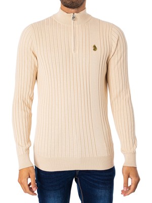 

Мужская трикотажная рубашка на молнии в рубчик Luke 1977, бежевая, Бежевый