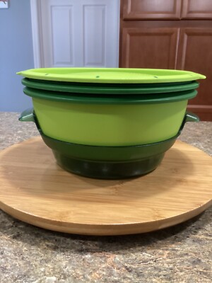 Tupperware 6508A Smart Steamer Microwave Multi Cooker 4- Piece Set Green