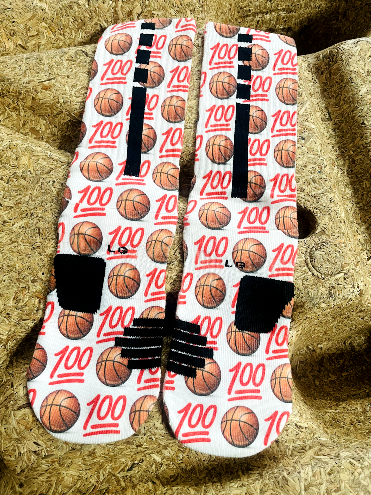 Custom Keep It 100 Emoji Nike Elite Basketball Crew Socks Mens 8-12 Large