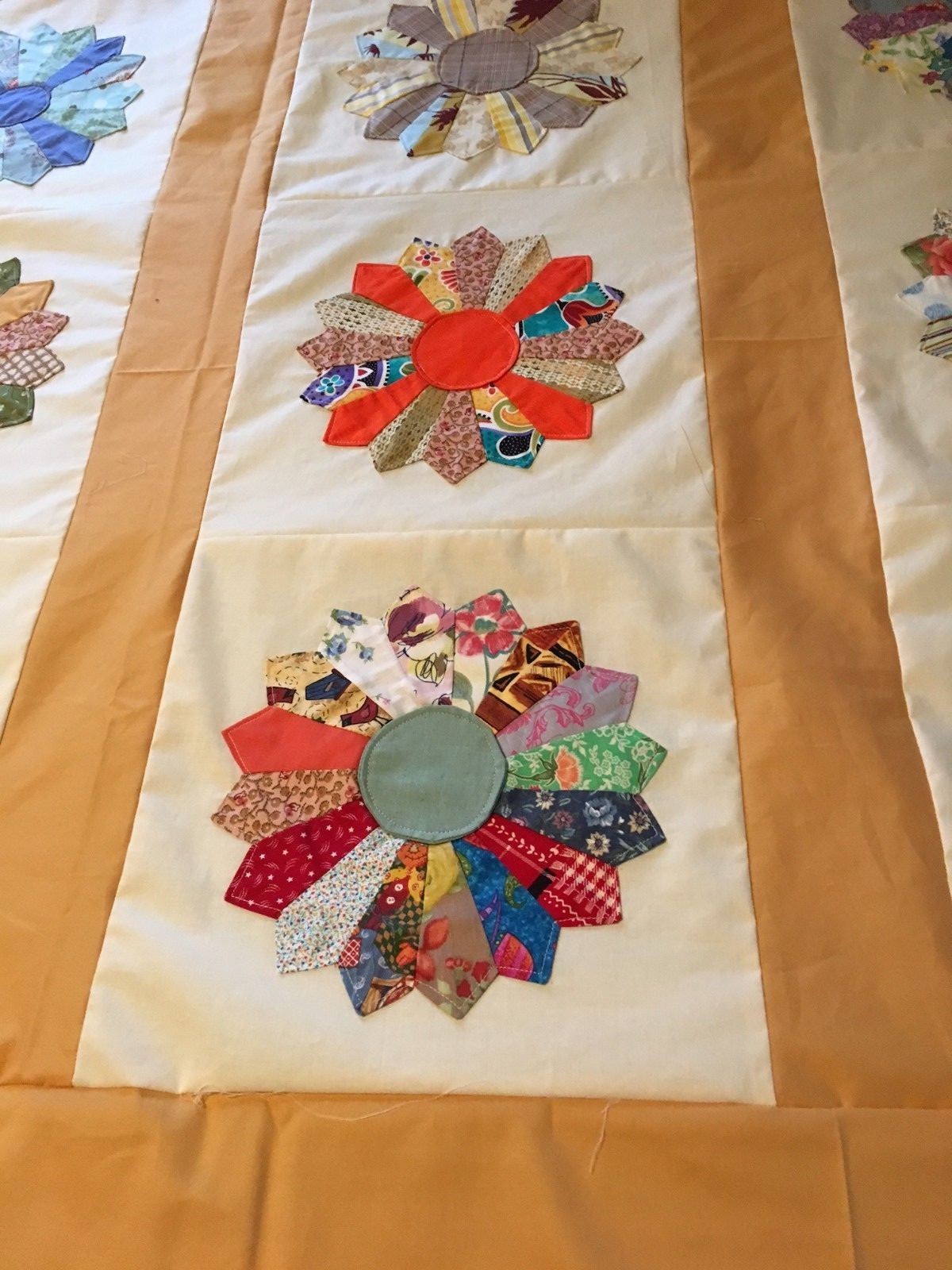 Handmade Dresden Appliqued Quilt, Finished, New, Multicolor, 46