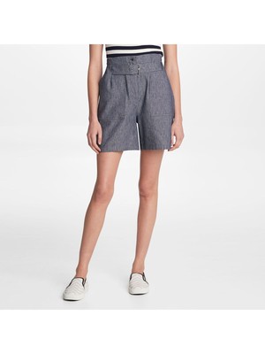 

KARL LAGERFELD PARIS Женские темно-синие шорты с высокой талией и поясом на молнии спереди, Navy, L1CV2229