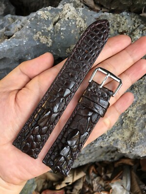 Brown Leather Watch Band Men Real Crocodile Hornback Watch Strap Quick Release