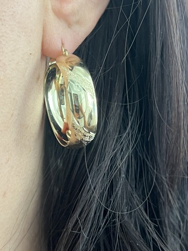 Pre-owned Handmade Gold Hoop Earring 10k Round Solid Bangle Thick Wide Chunky 8.3mm 30mm .85" In Yellow