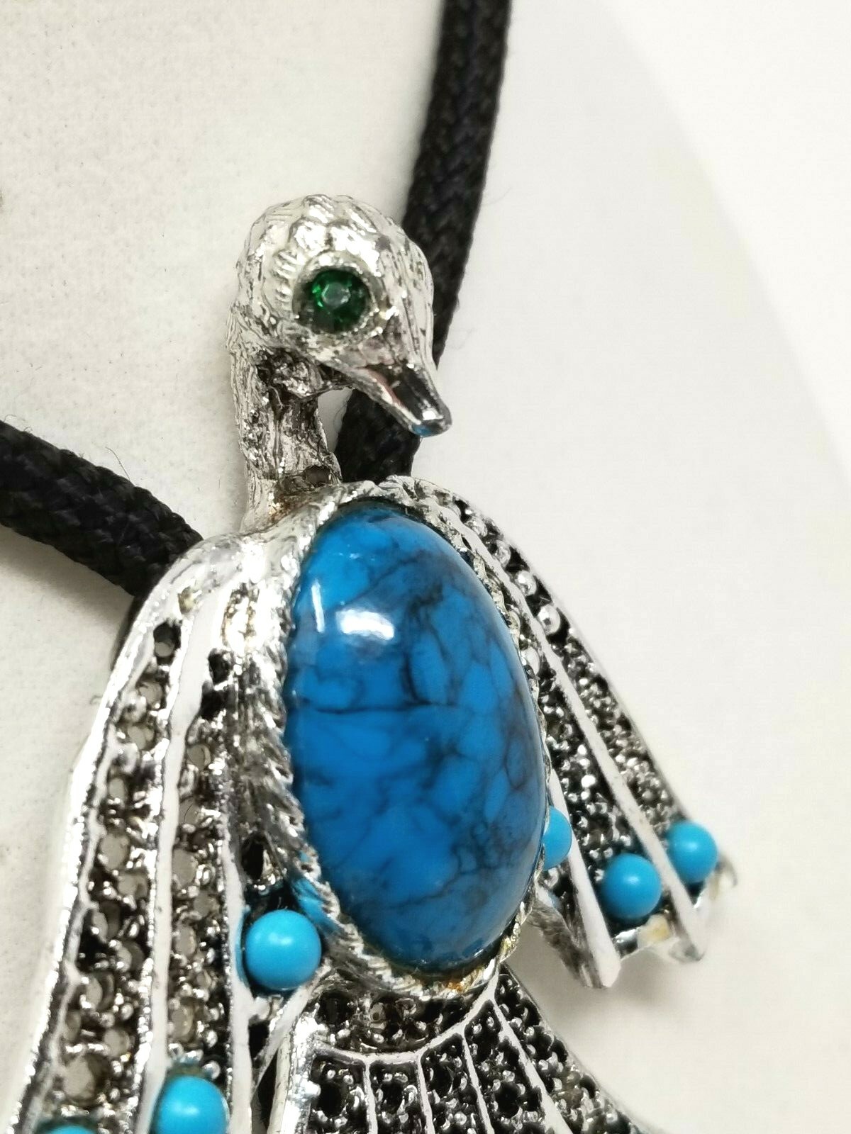 Bolo Tie Phoenix Bird Turquoise Western Cowboy Green Rhinestones Eyes