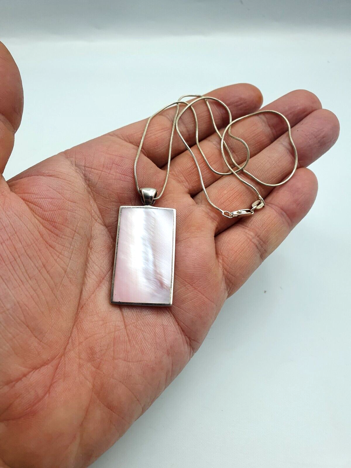Solid Silver & Mother Of Pearl Pendant On Silver Chain