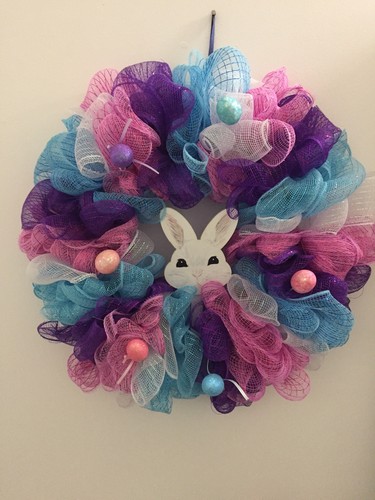 20” Easter Mesh Wreath Brand New Handmade With Hand Painted Bunny