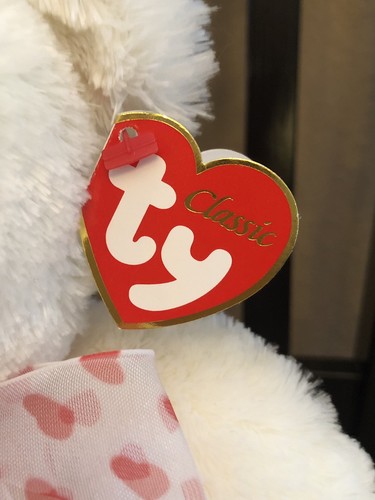 Ty Classic Plush Teddy Bear White Red Heart Feet 11”