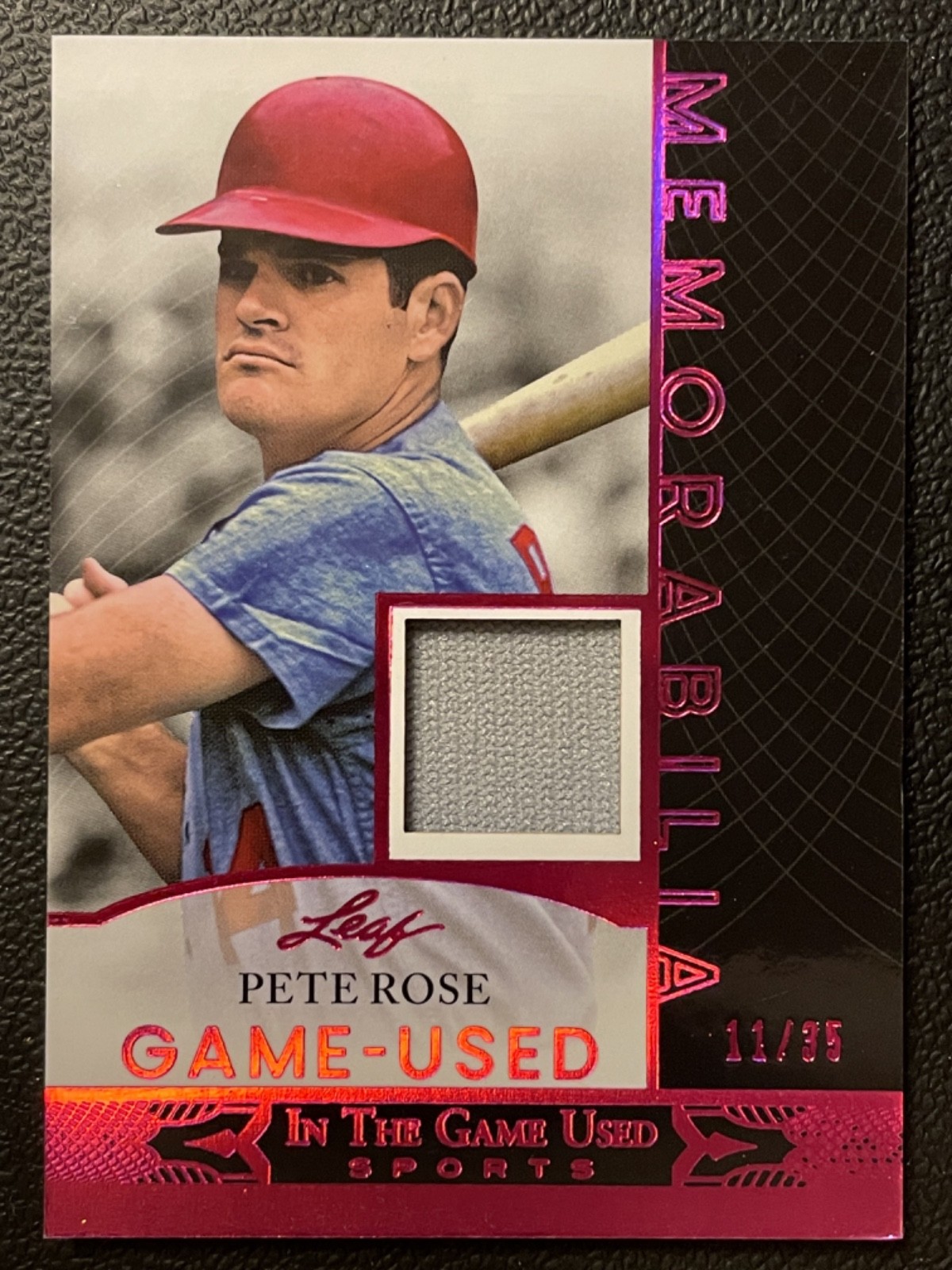 2024 Leaf In The Game Used Memorabilia Pink Foil Pete Rose Jersey 11/35
