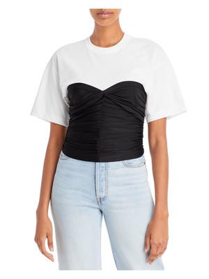 

ALEXANDER WANG Женский черный топ с круглым вырезом и рюшами на молнии и короткими рукавами