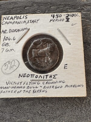Campania Neapolis Style AR Silver Didrachm Nomos Coin Nymph 275-250 BC. ( 572 )