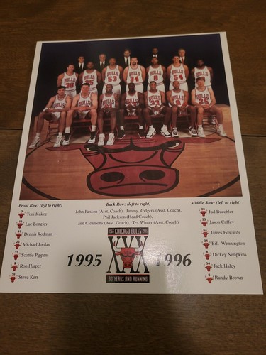 Nice 1995 96 Chicago Bulls Team 8x10 With Michael Jordan
