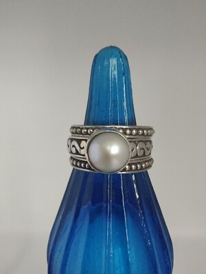 Pearl Sterling Silver Pebble Dot Scroll (3) Stacking Rings BA Bali Sz 10 Lot