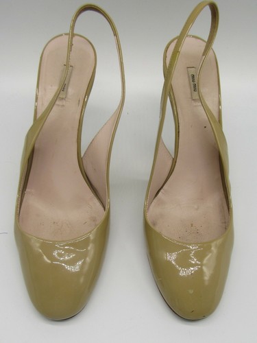 MIU MIU nude patent leather slingback heels sz 39.5 | eBay