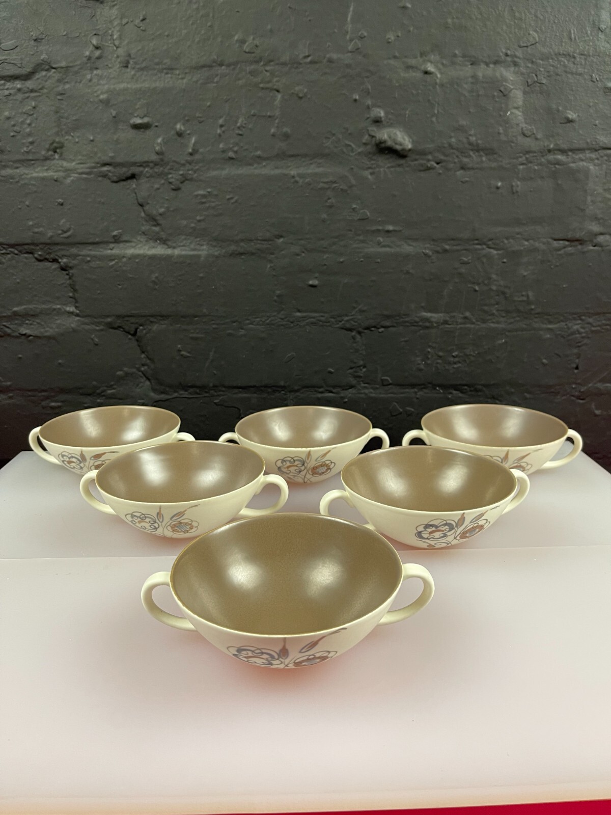 6 x Poole Pottery Blue Tulip Handled Soup Bowls / Coupes
