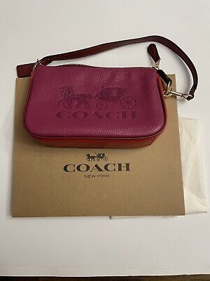 Coach Horse & Carriage  Leather Color Block Violet/Red Shoulder Jacquard Hobo