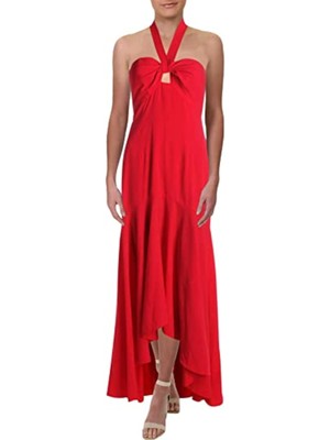 

JILL JILL STUART Женское длинное вечернее платье хай-лоу без рукавов с красным галстуком, Красный