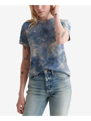 

LUCKY BRAND Женская синяя футболка с короткими рукавами и круглым вырезом в стиле тай-дай, Синий