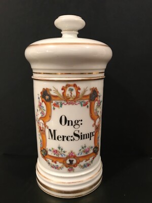 Antique 1800's Apothecary French Old PARIS Porcelain ONG: MERC: SIMP:
