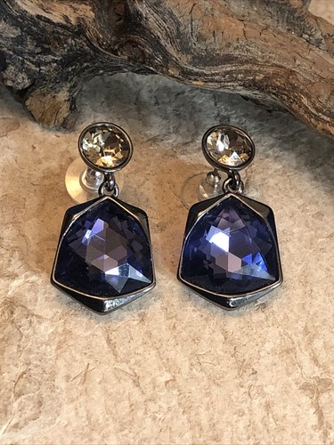 3. Givenchy Gun Metal tone Purple Smoky Crystal Dangle Stud