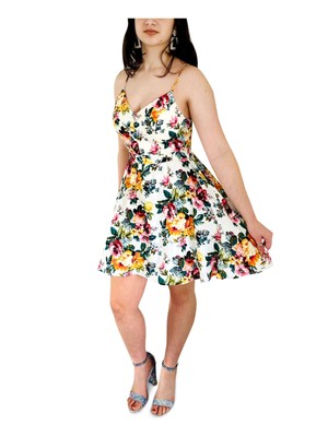 Женское вечернее платье цвета слоновой кости EMERALD SUNDAE с цветочным принтом и застежкой-молнией для юниоров 7