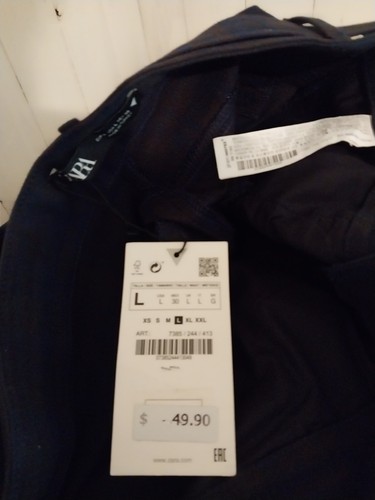 Zara Women's L Cargo Black Blue Plaid Cotton Front Tie Pants NWT