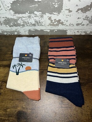 2 Pair of Marine Layer Crew Socks - Navy Sunset/Landscape Print