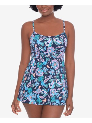 SUTTON STUDIO Женское синее эластичное платье Madison Swimdress 12 с полным покрытием