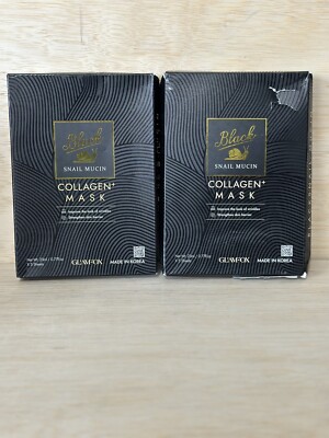 Lot of 2-Glamfox BLACK SNAIL MUCIN Collagen Mask - 5 Masks Each Box Exp 5 & 8/26