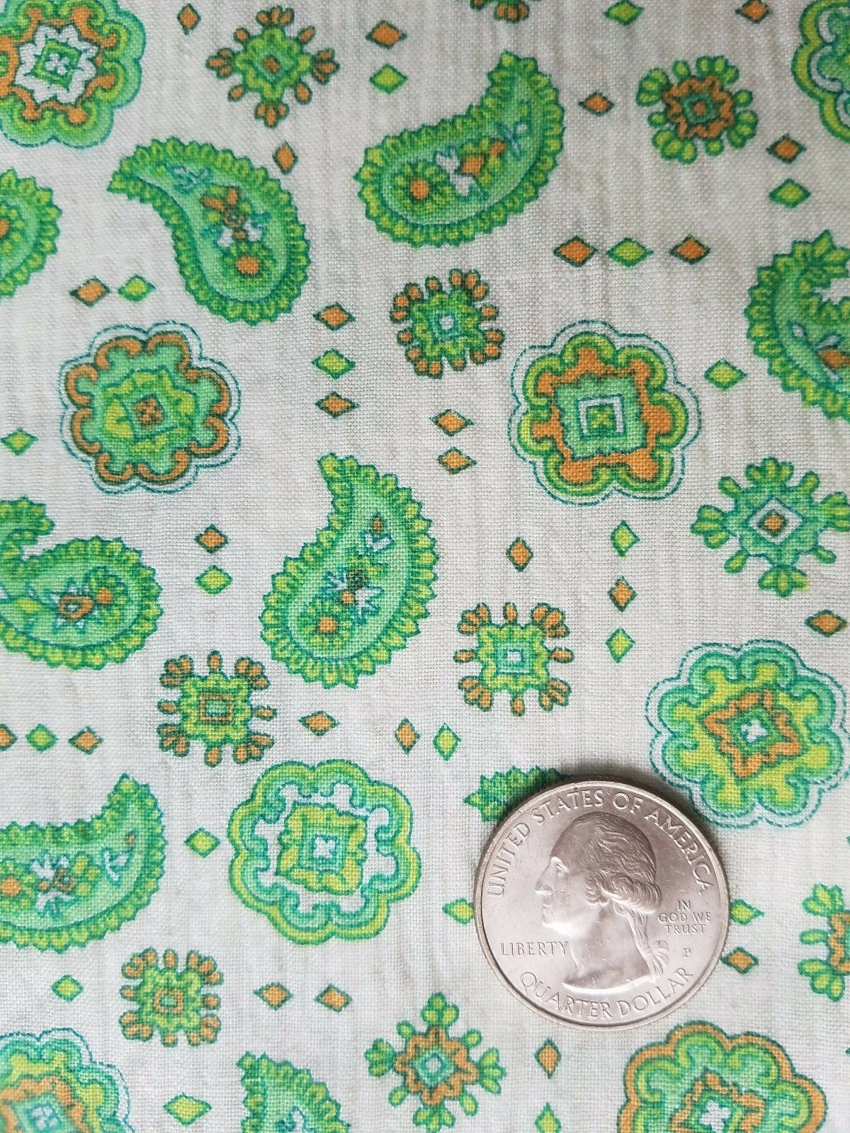 Vintage 1960's SAGE GREEN Paisley Light Weight Crepe Textured Chic FABRIC ~ 3 yd