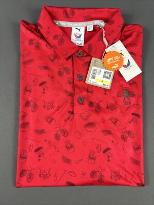 Puma Golf Shirt Polo Volition America Chest Logo Block Party Print Medium Red