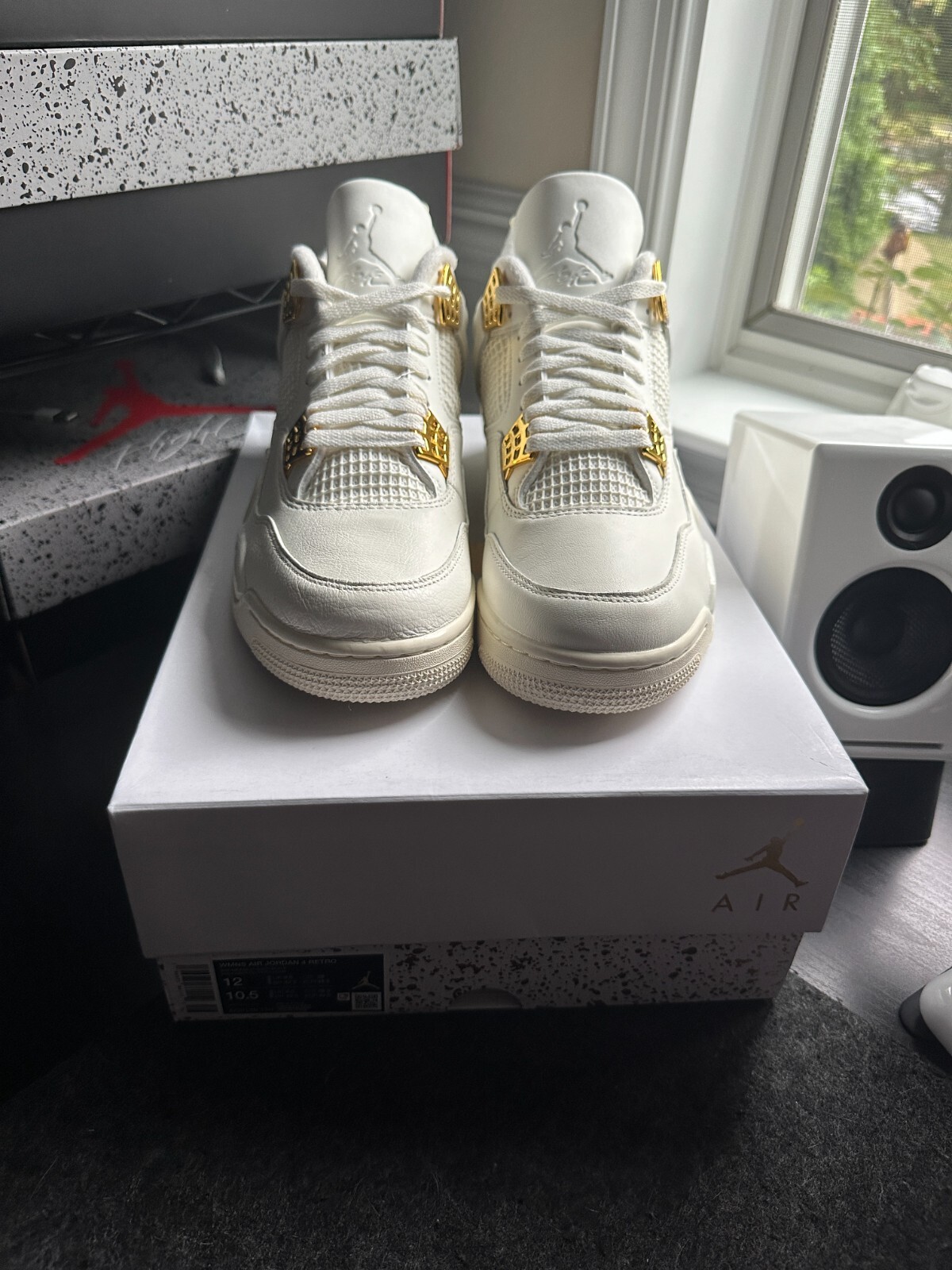 Pre-owned Jordan Air  4 Retro Metallic Gold Sail Shoes Aq9129-170 Women's Size 12/mens 10.5