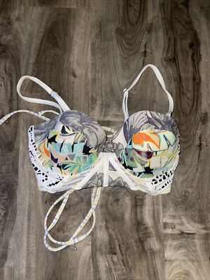 Maaji Racerback Multicolor Reversible Lace Up Back Underwire Bikini Top Sz  XL